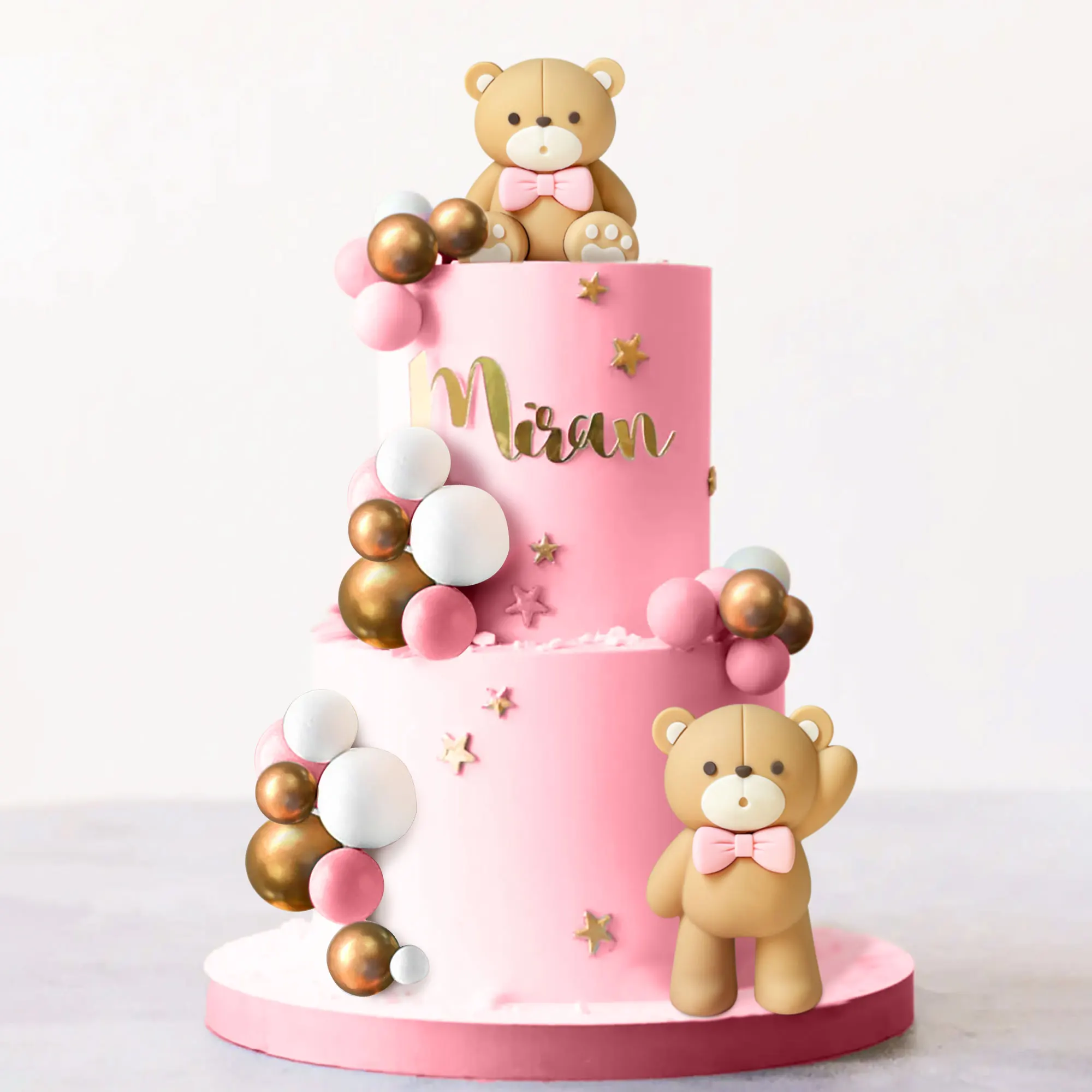 LaVenty Beige Brown Bear Cake Decoration Brown Balls Cake Topper Boho Bears Cake Decoration Baby Shower Birthday Cake Decoration view 6