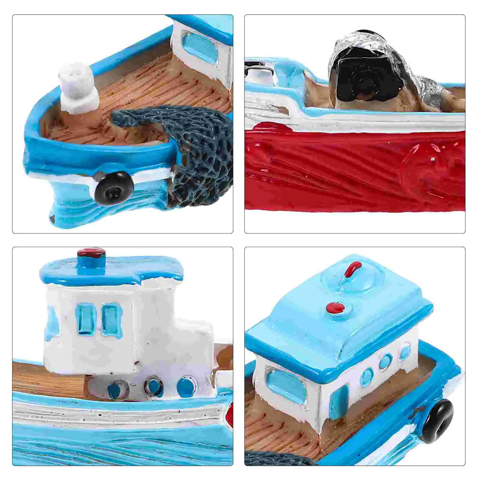 Ornements miniatures de bateau de pêche, jouet de décor en résine, décoration nautique pour bureau, modèle de soleil, maison de courses pour enfants, 4 pièces