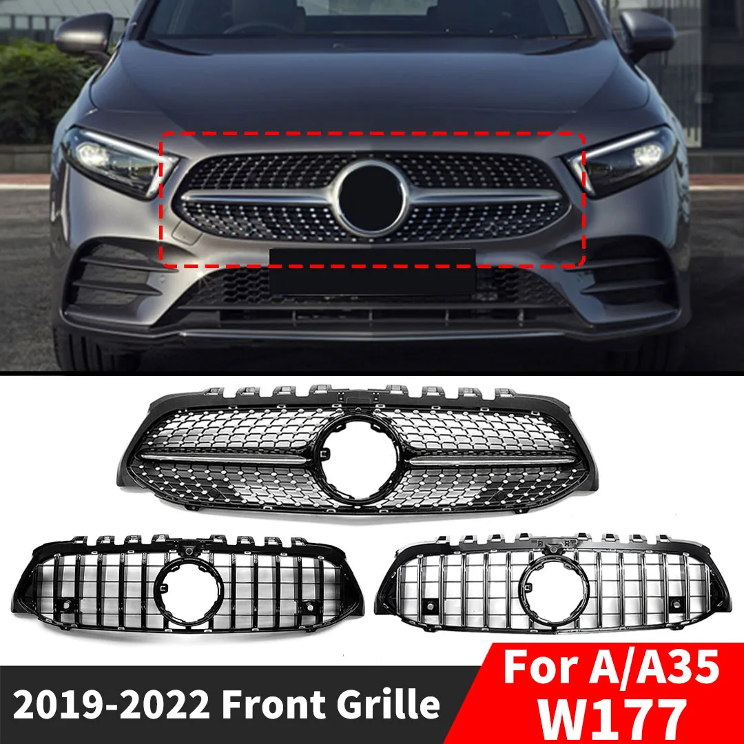 

Для Mercedes Benz A или A35 W177 GT Diamond Style 2019-2022 гг. Передняя решетка радиатора, решетка бампера, сетка капота, комплект кузова, тюнинг