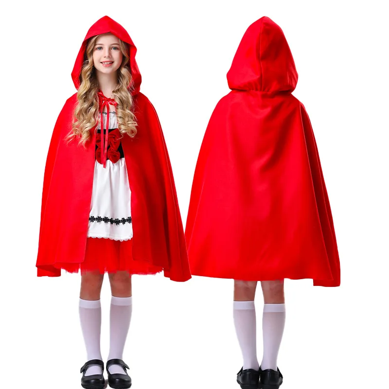 Kinder Meisjes Kleine Rode Kap Kostuums Volwassen Sexy Vrouwen Performance Carnaval Cosplay Verkleedkleding + Mantel