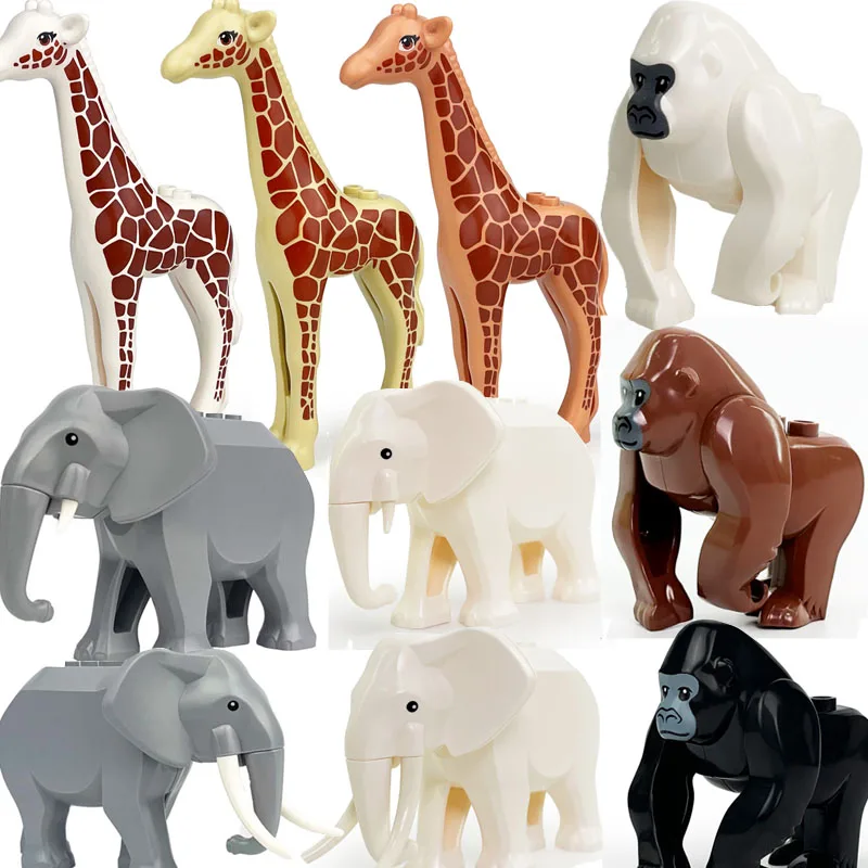 MOC 시티 동물 블록 모델 농장 장면 액세서리 염소 늑대 돼지 올빼미 플라밍고 앵무새 동물원 어린이 블록 장난감 T04