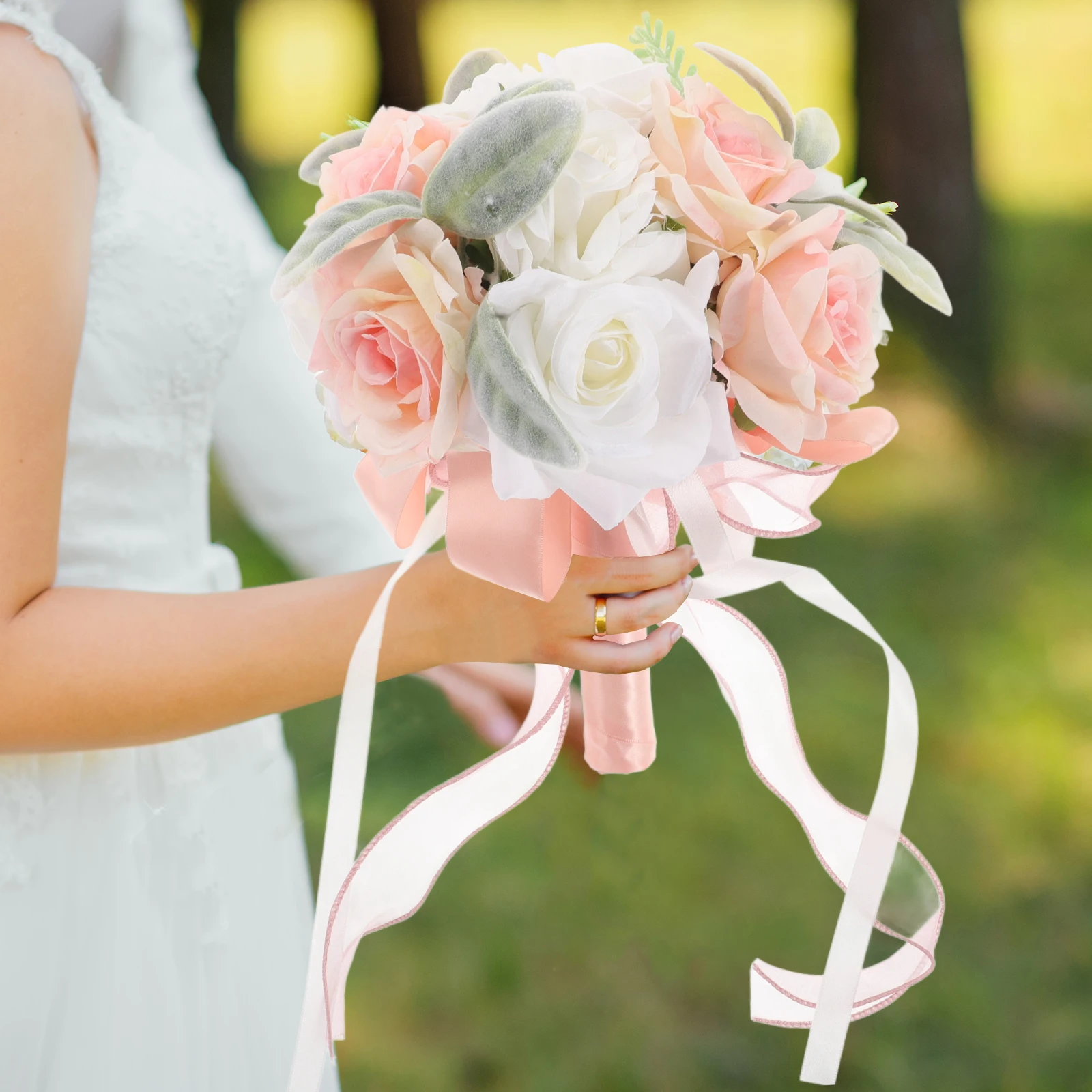 

Boho Bridal Bouquet Flowers for Bride Wedding Photography Artificial Flower Bridesmaid Lightweight Durable PU Lace Fabric