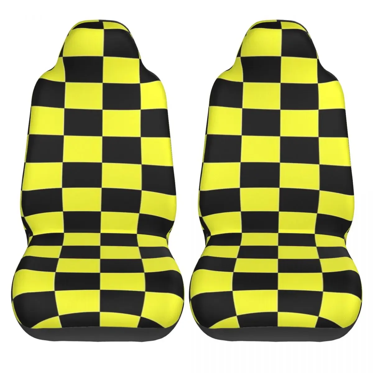 Black And Yellow Checked Car Seat Cover Custom Printing Universal Front Protector Accessories Cushion Set