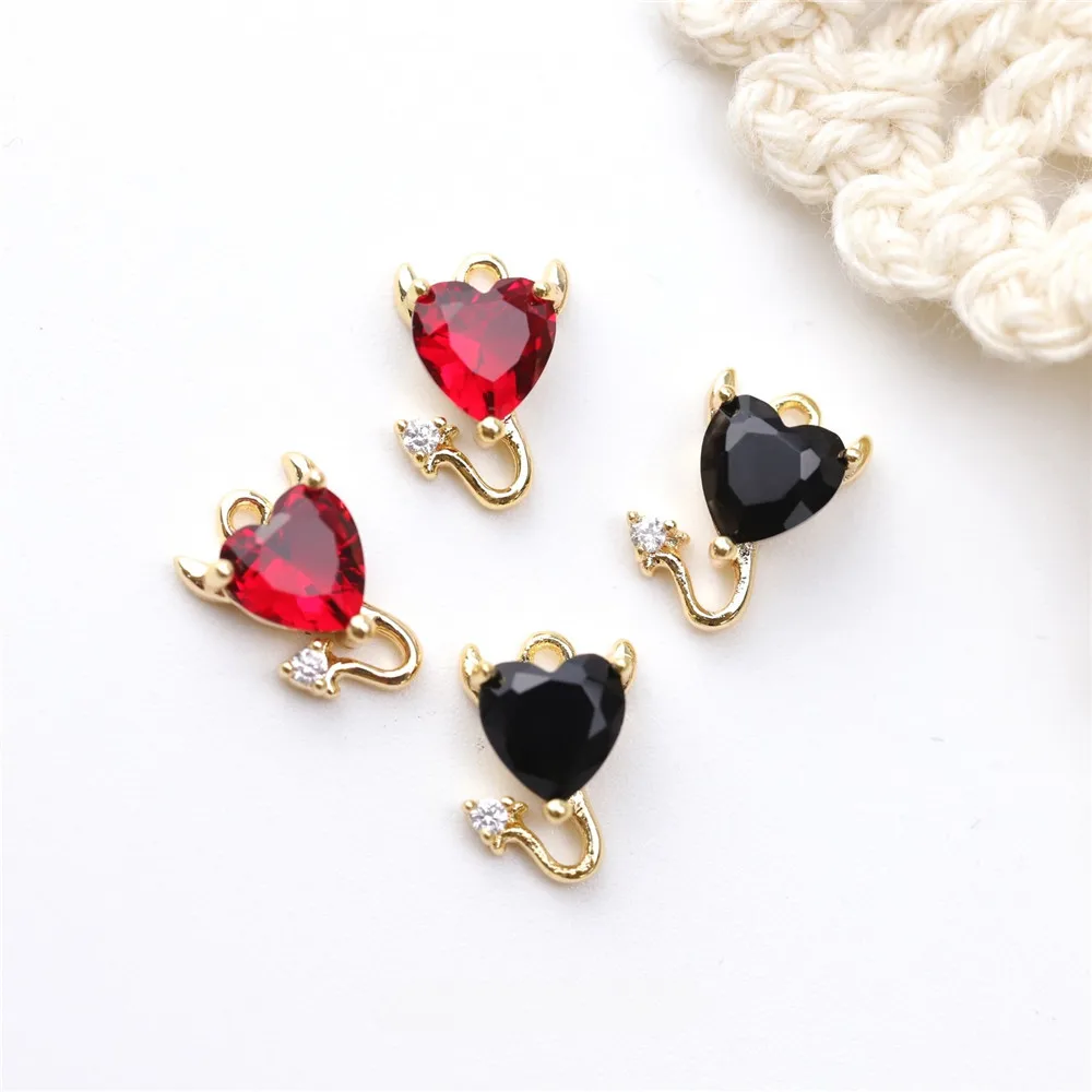 

Copper-plated Real Gold Zircon Red Black Peach Heart Little Devil Playful Cute DIY Necklace Bracelet Jewelry Charm Accessories