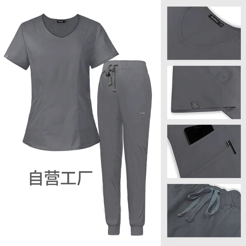Medizinisches Set für Damen mit Herzkragen, koreanische Version, hochwertiger, dehnbarer, schnell trocknender Laborkittel, Krankenpflegeuniform, selbstbetriebene Arbeit