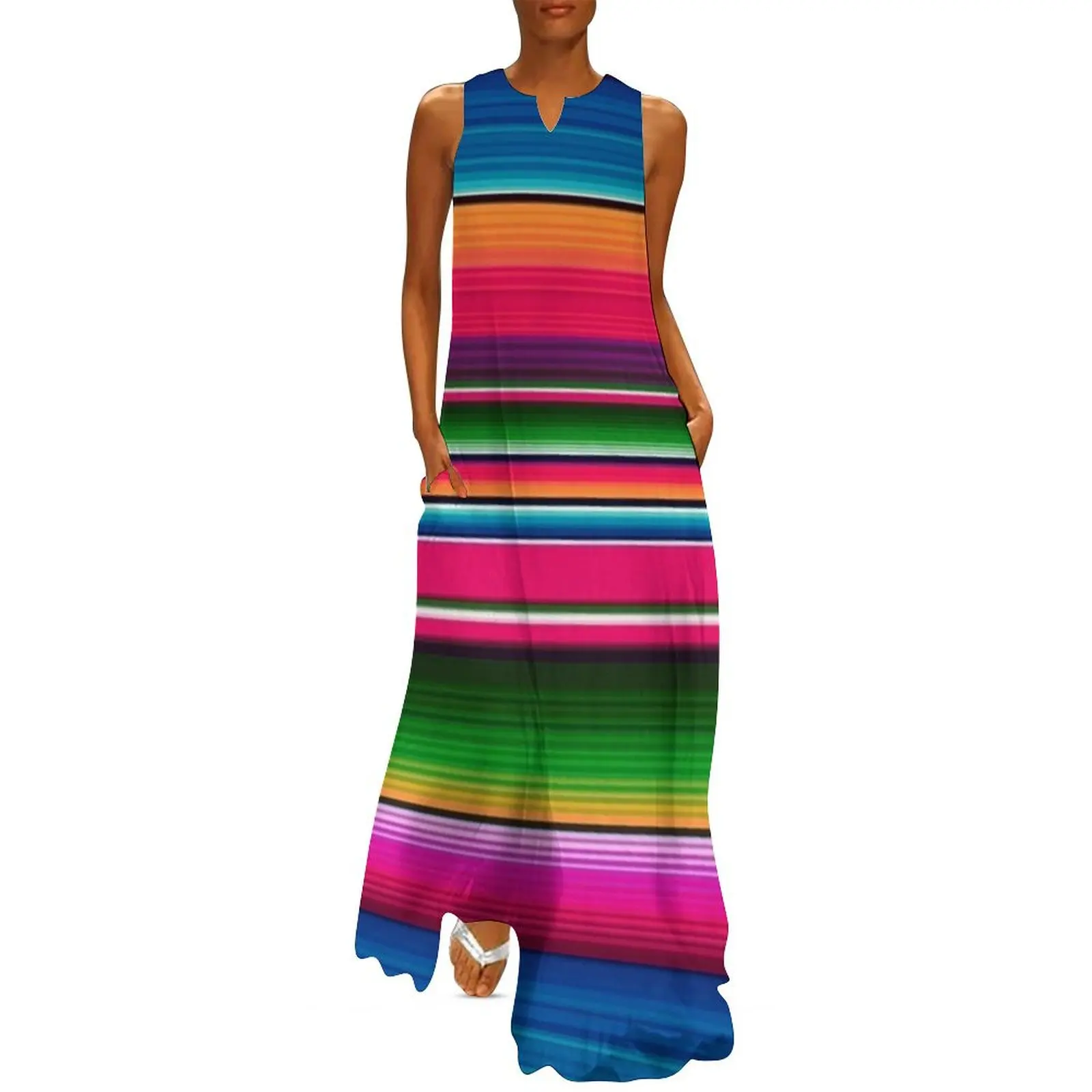 

Mexican Blanket Striped Fiesta Serape Long Dress dresses korean style summer clothes dress women elegant luxury Dress