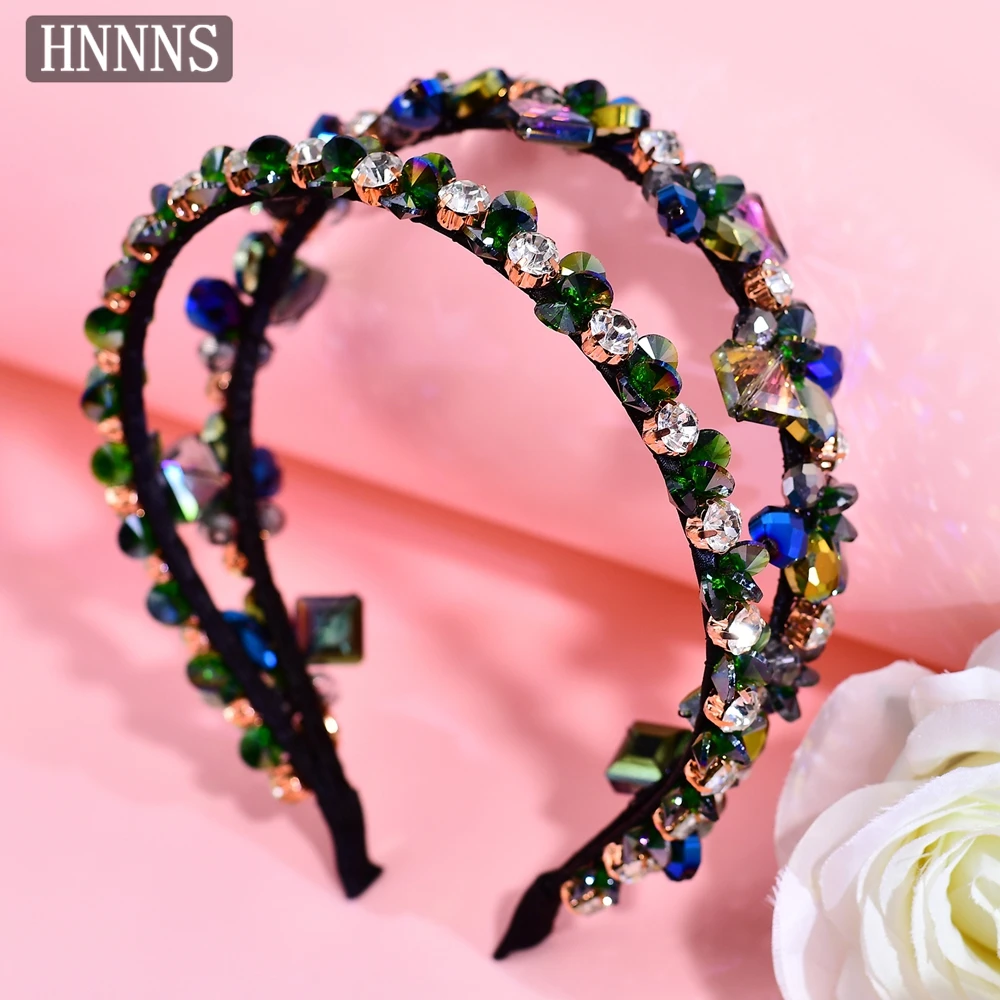 

HNNNS European Colored Crystal Headband Luxury Rhinestone Headpiece Shining Wide Hairpiece Party Hairstyle Jewelry Headpiece A72