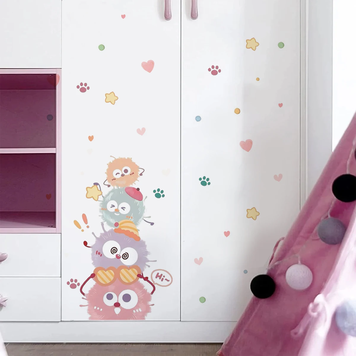 สติ๊กเกอร์ติดผนังลายการ์ตูนสัตว์น่ารักขนฟู ลายอุ้งเท้ารูปหัวใจ สำหรับตกแต่งห้องเด็ก ห้องนอน ห้องนั่งเล่น ของตกแต่งบ้าน