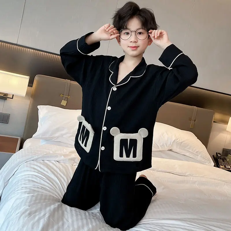 Kids Pajamas Set Spring Autumn 100% Cotton Two Piece Set for 2-14 Years Lightweight Air Conditioning Comfortable Sleepwear