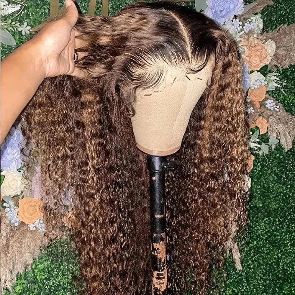 

Soft Long Highlight Blonde 26Inch 180%Density Kinky Curly Lace Front Wig Preplucked Glueless Wig For Women Baby Hair Synthetic