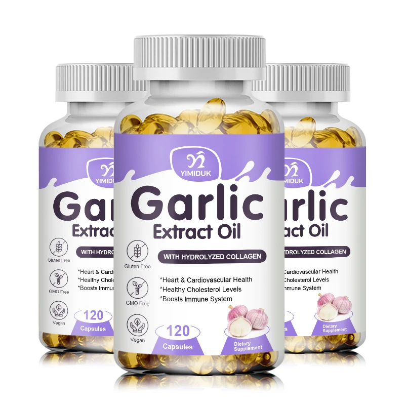 Powerful Odor free Garlic Oil Extract Capsules, Immune Skin and Heart Health Cholesterol level Healthy, Dietary Supplement