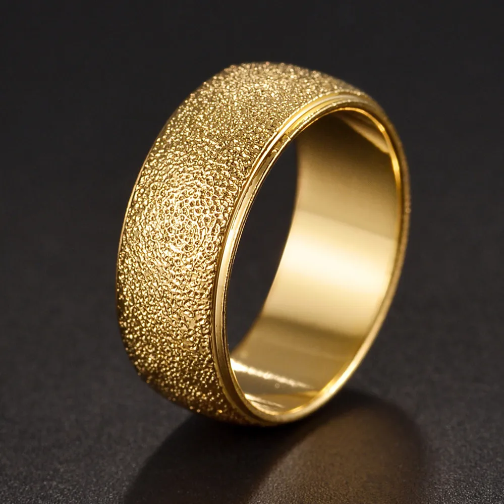 Custom Engrave Fashion Copper Frosted Women 's Rings 8mm Golden Finger Couple Party Gift For Girl High Quality Wedding Jewelry - view 6