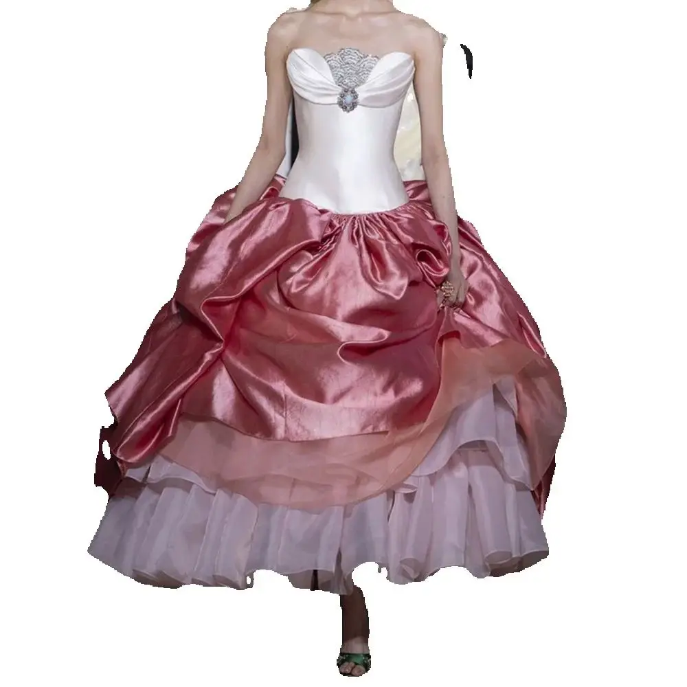 Lindo rosa vestidos de festa à noite sem mangas tornozelo comprimento sem alças princesa designer elegante feminino baile de formatura banquete vestidos de baile