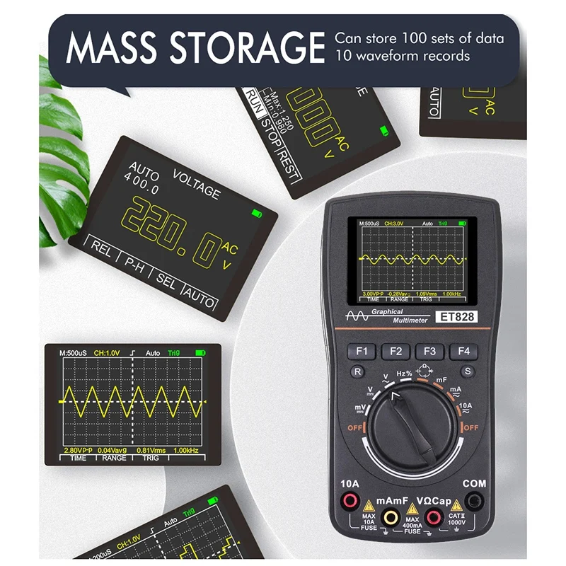 Oscilloscope Graphical Multimeter Digital 2-in-1 HD Intelligent 2.4 Inches Color Screen Multimeters 1MHz Bandwidth Testers