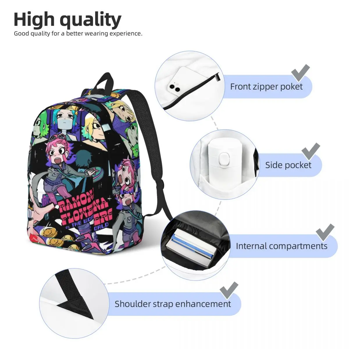 Scott Pilgrim Tira Série Anime para Adolescentes Escola Estudante Bookbag, Daypack, Elementary High College Caminhadas