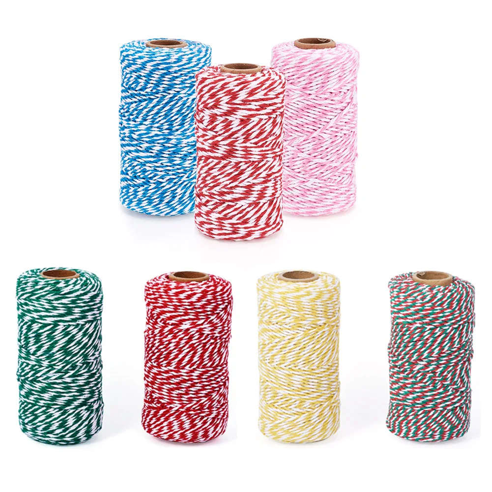 

2mm Two Tone Cotton Threads Colorful Macrame Cord Decorative Strings for DIY Crafts Christmas Gift Wrapping Jewelry Making 100m