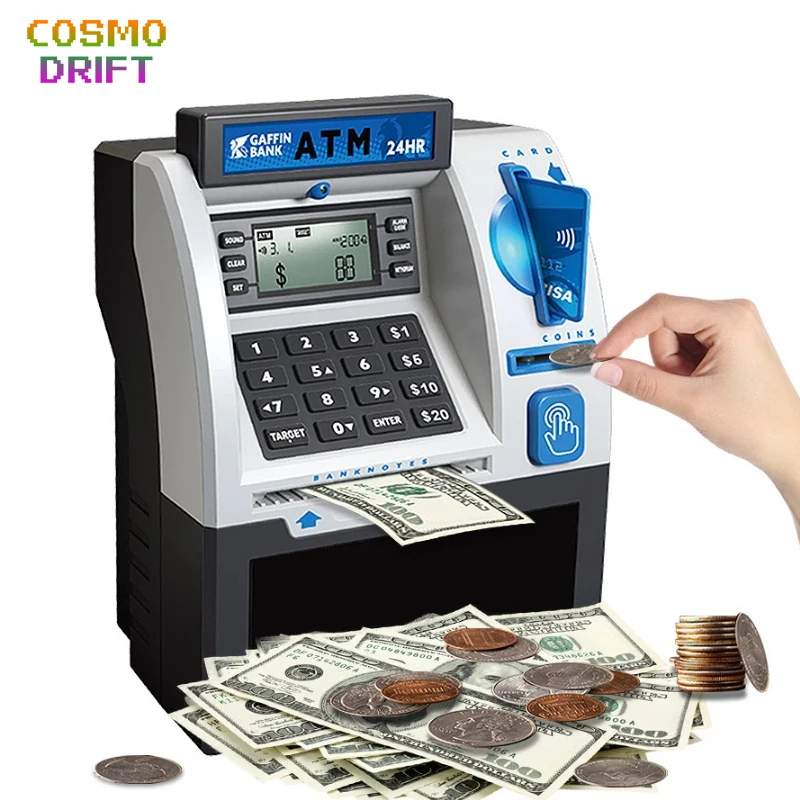 بنك توفير المال التلقائي ATM ذو سعة كبيرة وكلمة مرور ذكية على شكل حيوان مع فتحة للبطاقات لعبة إيداع النقود الإلكترونية للأطفال #1