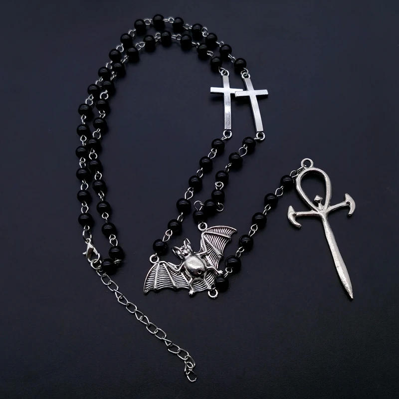 

Vampire Ankh Rosary,Occult Vamp Goth Ankh Beads Bat Gothic Vampire Vampiric Beaded Egyptian Tradgoth Jewelry Gift Handmade