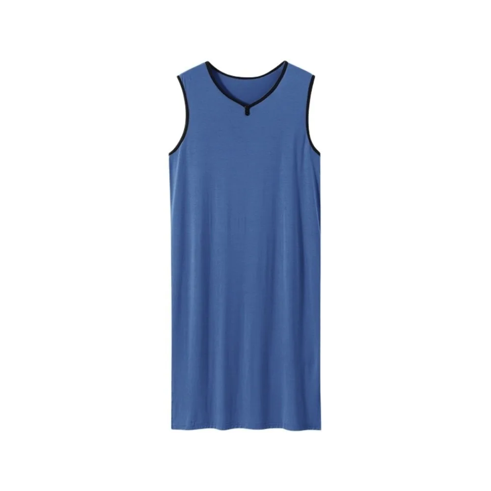 Loose Knee-Length Men's Sleeping Dress Elastic Soft Modal Pajamas Thin Sleeveless Night-robe Business Trip