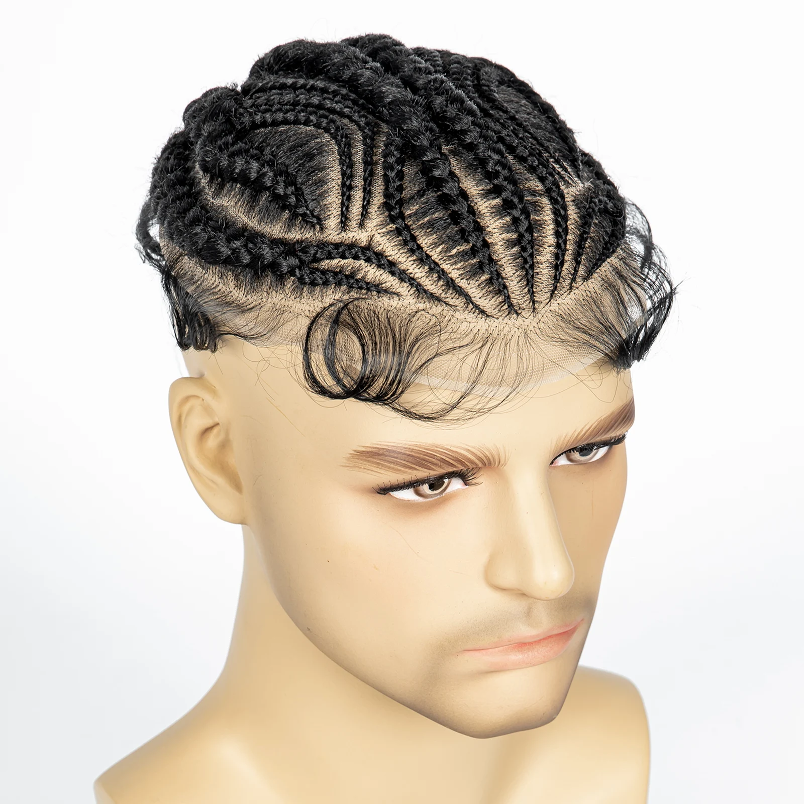 KIMA Men Toupee HD Full Lace Cornrow Box Braided Synthetic Lace Front Hair for Africa Men Braids Wig