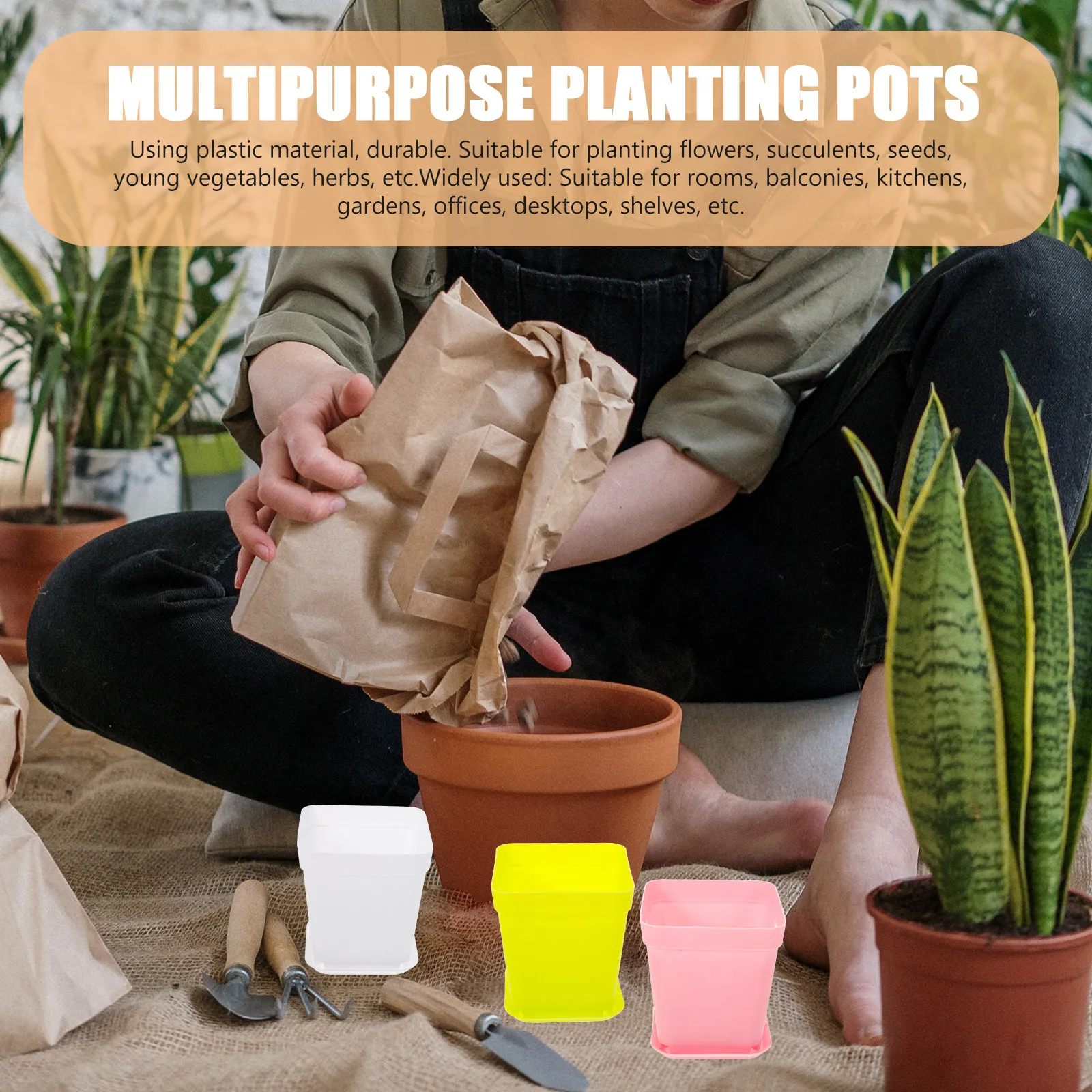 

60Set Square Plastic Nursery Pots for Seedlings Flowers Succulents Herbs Vegetables with Drainage Holes and Catch Trays Modern