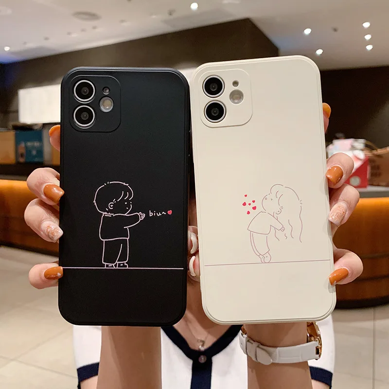 Black White Couples Love For iPhone 11 12 13 14 15 16 Pro X XR XS Max Shockproof Phone Case For iPhone 7 8 Plus Silicone Cover