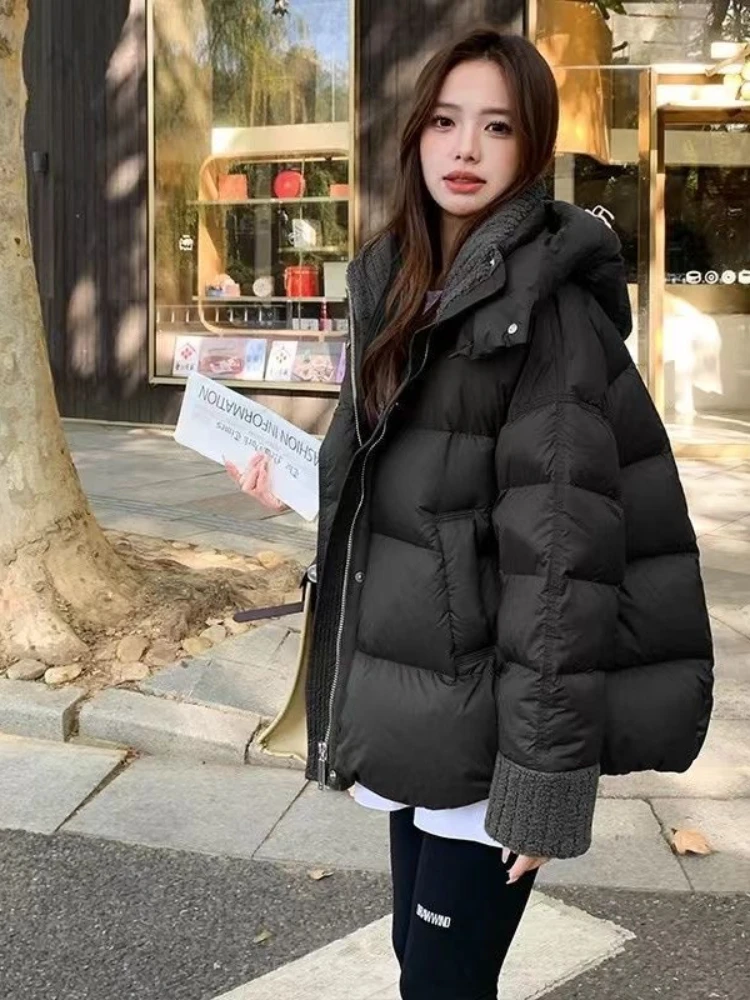 Women Casual Elegant Street Cotton Clothing Winter New Stand Up Collar Hooded Thick Lamb Wool Spliced Cotton Clothing for Women