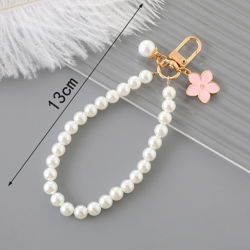 Pearl Bead Flower Bowknot Phone Chain Key Ring Keychain Bag Hanging Rope Pendant For Iphone Android Mobile Device Women Lady