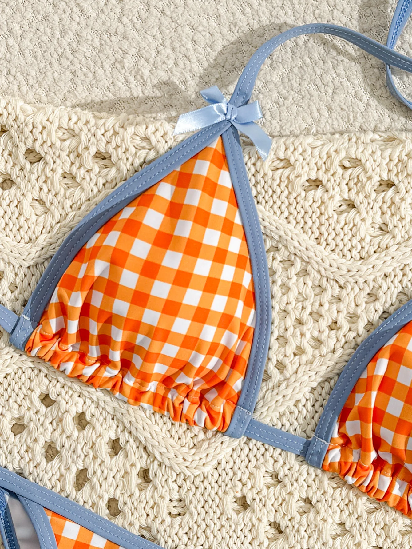 セクシーなパッチワークチェック柄ホルタータイボウビキニセットツーピースソング水着ビーチウェア水着水着ビキニタンキニ