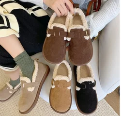 2024 Winter Retro Women's Lamb Wool Shoes Warm Fur Flat Loafers Women Outdoor Waterproof Ankle Boots Lazy Moccasin Driving Shoes