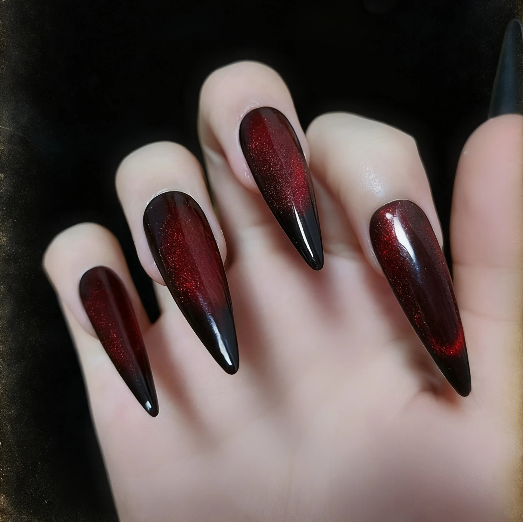 

10Pcs Red Long Fake Nails with Shiny Cat eye Simple False Nail for Spice girl Wearable Stiletto Press on Nails Full Cover Tip