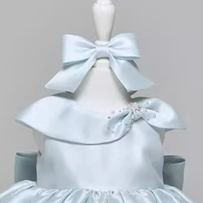 

Wed Dress First Birthday Dress Light Blue Children Hanbok Photo Shoot Flower Girl Satin Tutu Gown Kids Korean Style Baby Girls
