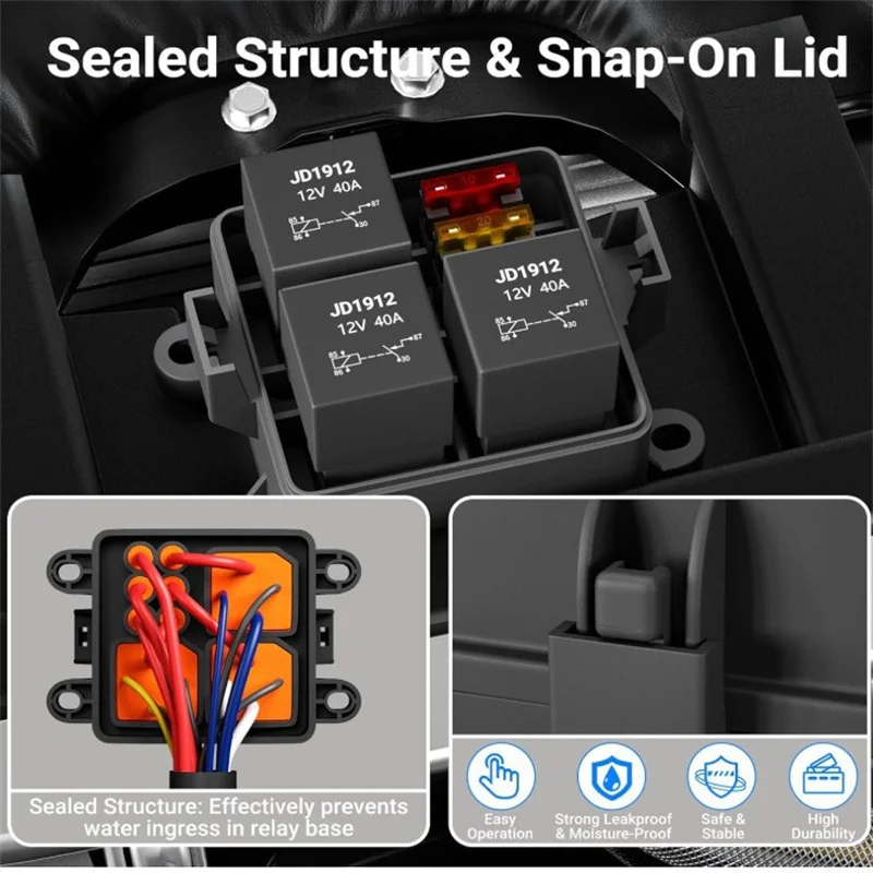 3 Way Waterproof Relay Box Pre-Wired Fuse And Relay Box 3 Slot ATC/ATO Fuse Relay Block  Relay Panel For Automotive 12V 24V