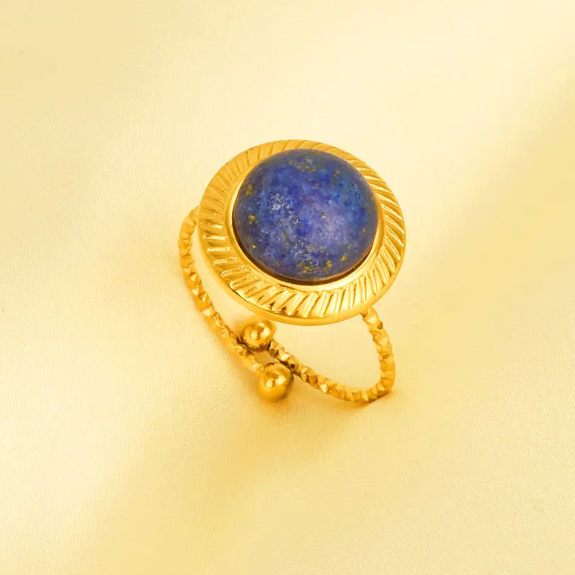 1pc Classic Starry Blue Stainless Steel Opening Adjustable Ring Waterproof No Fading Gold Color Bohemia Rings For Women Rings