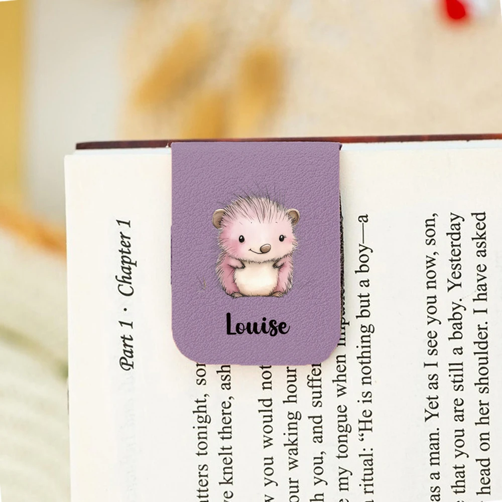1PC Hot Sale Hedgehog Custom Text UV Print Purple Magnetic Bookmark For Boys Gifts