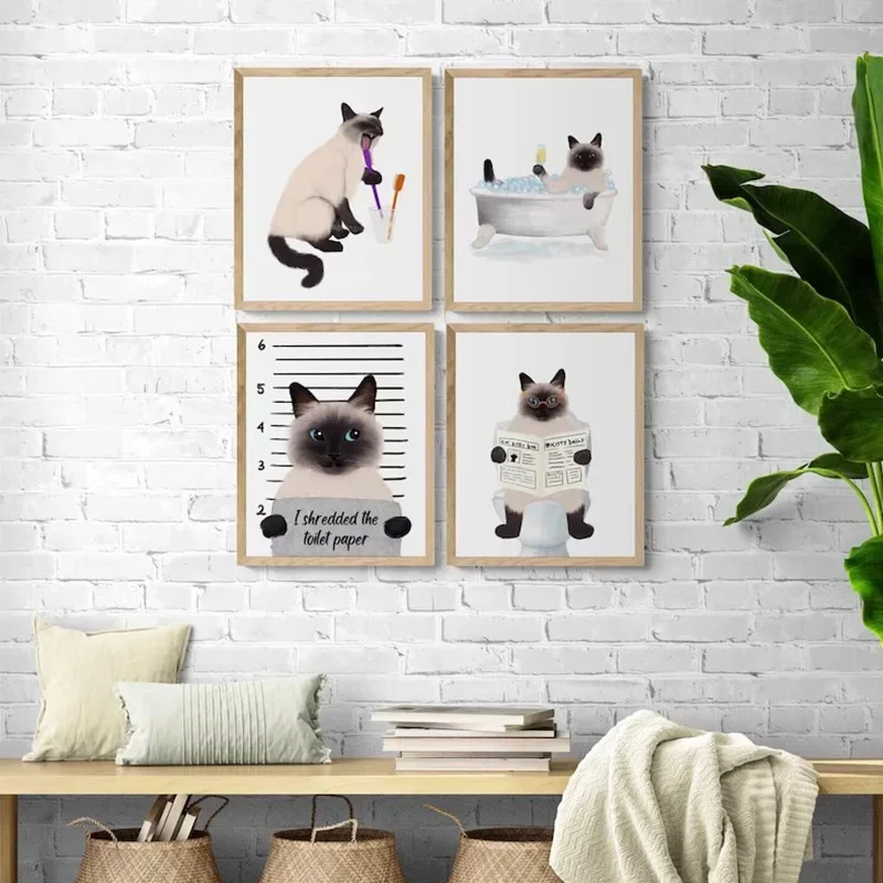 Funny Cute Himalayan Cat In Bath Art Posters Canvas Painting And Print Decoration For Living Room Washroom Toilet Decor Unframed