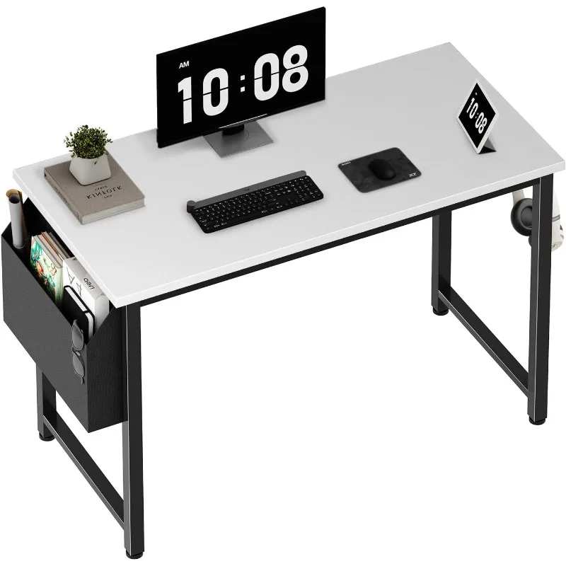 Escritorio para computadora Mesa de escritura blanca para espacios pequeños Oficina en casa Escritorio para PC de estudio moderno de 39 pulgadas con bolsa de almacenamiento H
