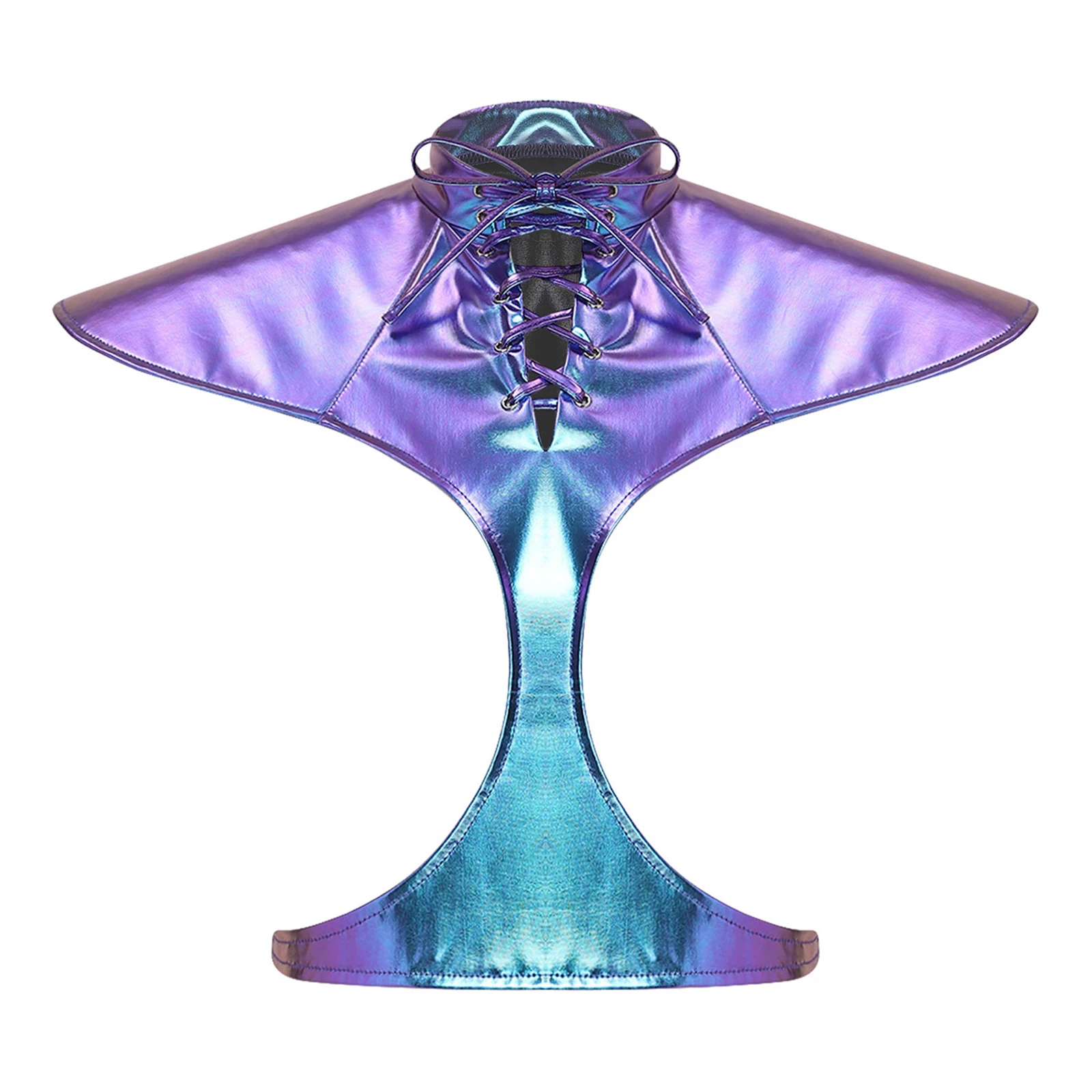 

Женский металлический блестящий жилет-доспех для ночного клуба, вечеринки, Хэллоуина, косплея, с рукавами-крылышками, на шнуровке, с защитой плеч, укороченный топ