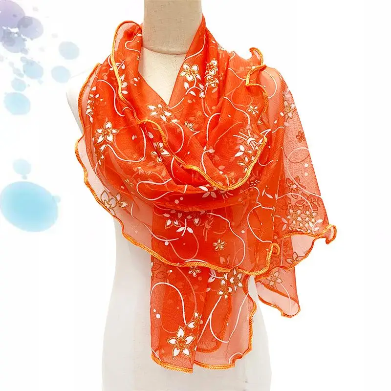 Lace Scarf Women Lightweight Hijab Elegant 2024 Print Silk Neckerchief Shawl Wraps Headband Handle Hair Accessories Bandana