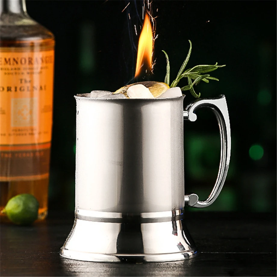 72pcs/Lot 550ml 18oz Cocktail Mug Beer Tumbler Pull Fire Cup Mule Glass 18/8 Stainless Steel Cup 2-Wall Big Base and Handle