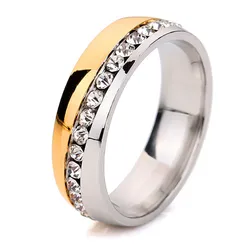 Two Color Plated Stainless Steel Rings Crystal Ring for women or Men Wholesale Jewelry lot