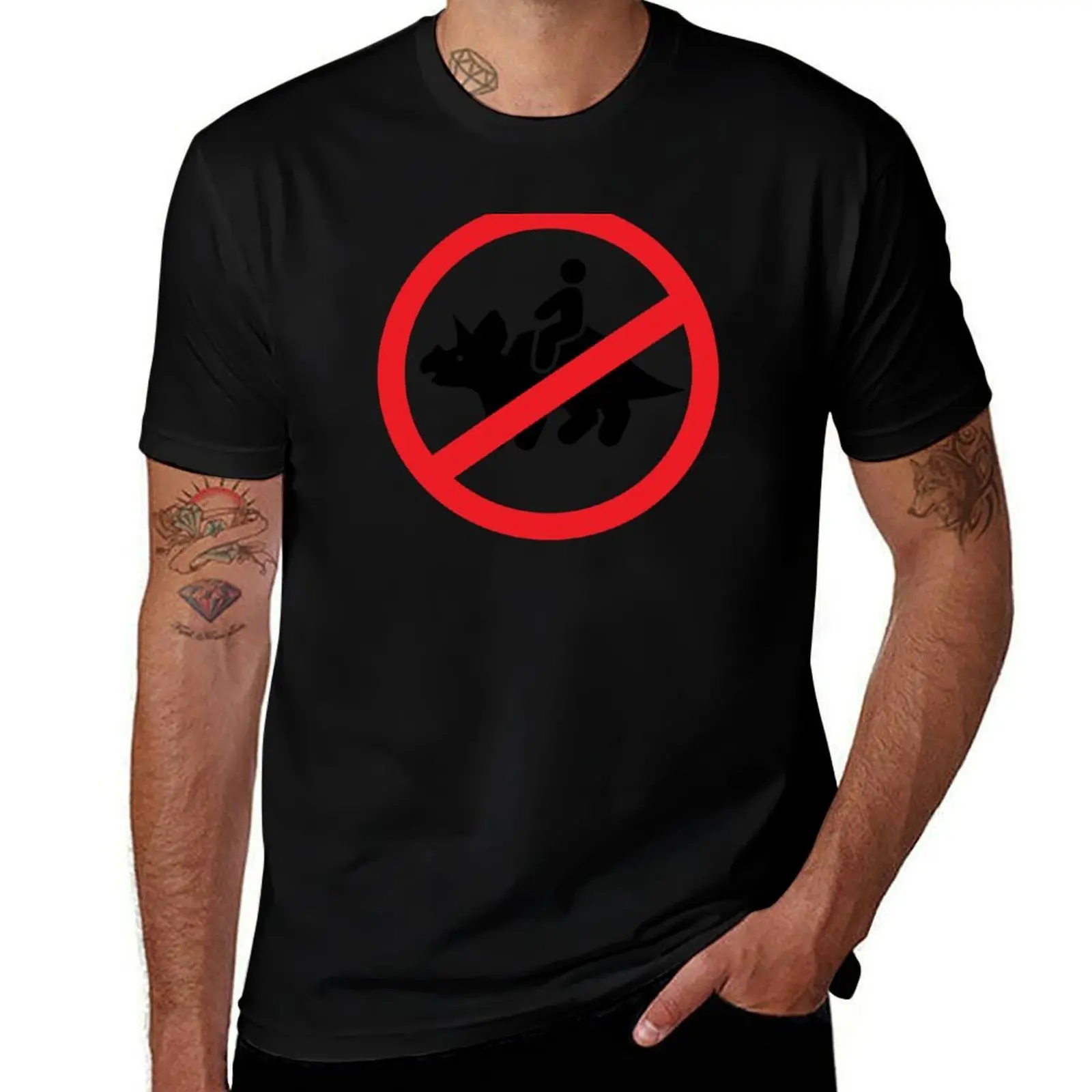 

No Riding Triceratops T-Shirt cute clothes blacks funny shirt cotton Man t-shirt mens white t shirts