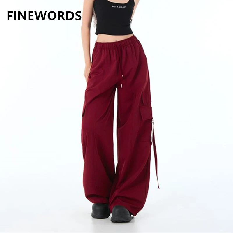 

FINEWORDS винтажные летние широкие брюки женские свободные брюки с высокой талией Easymatch уличная одежда полная длина мешковатые брюки