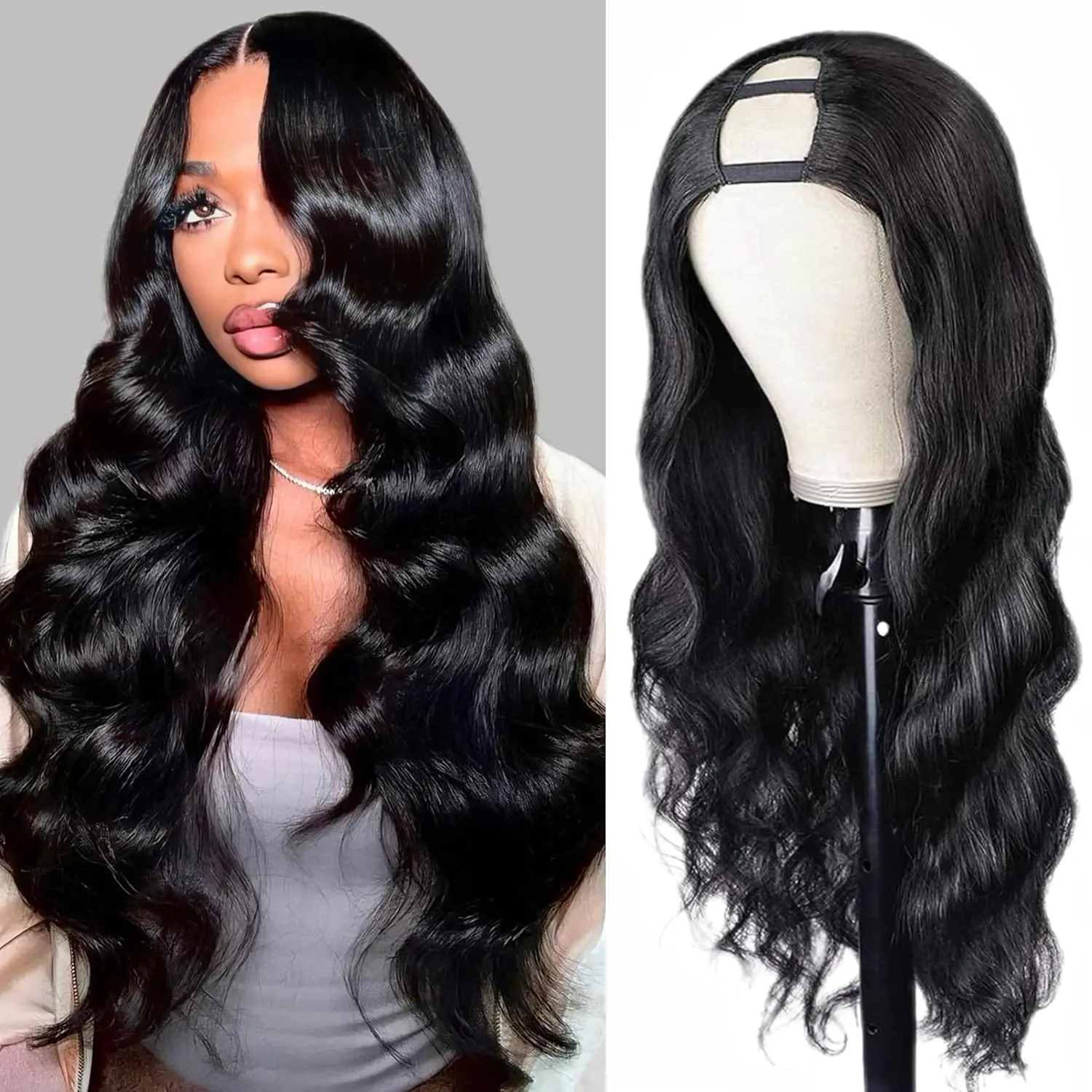 

18-32 Inch V Part Wig Human Hair Long Body Wave Brazilian Hair Wig For Women 250 Density V Shape Machine MadeBrazilian Hair Wigs