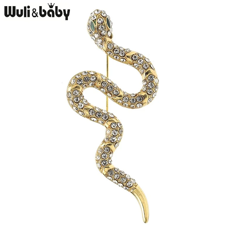 Wuli&baby Rhinestone Snake Brooches For Women Men 2-color Crawling Snake Animal New Year Party Brooch Pins Gifts