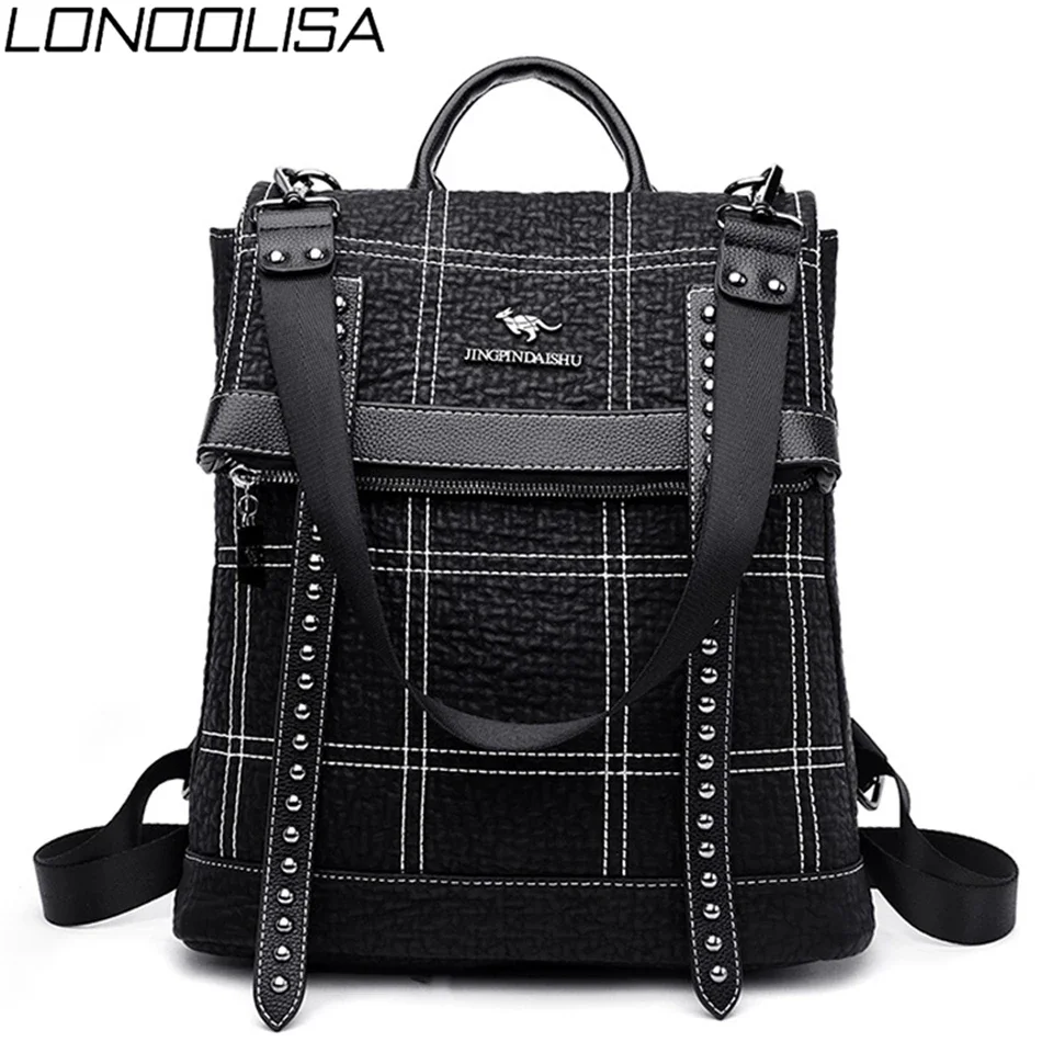 

Fashion Rivet Large Capacity Travel Backpacks Luxury Brand Designer Bags for Women Multifunction Women's Soft Leather Back Pack