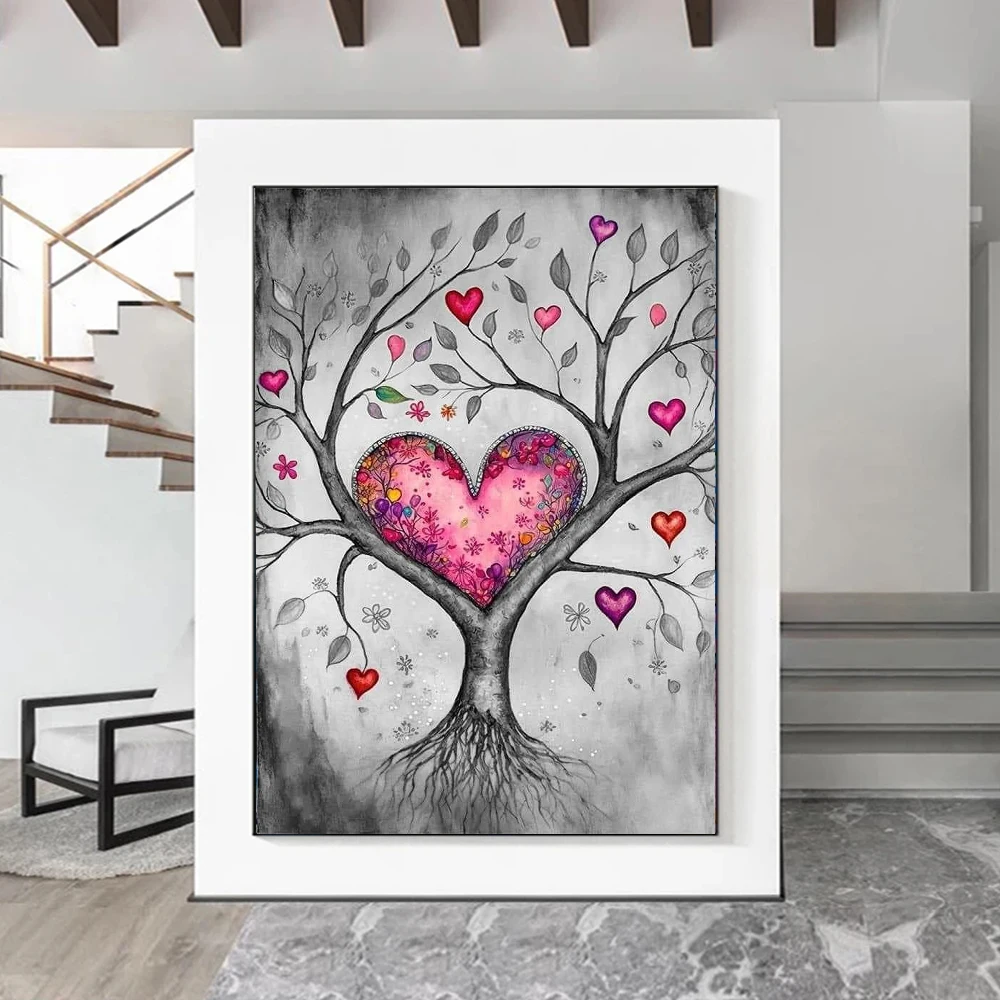 

Abstract Love Heart Life Tree Poster Prints For Office Living Room Home Decor Fantasy Tree Of Life Canvas Painting Wall Art