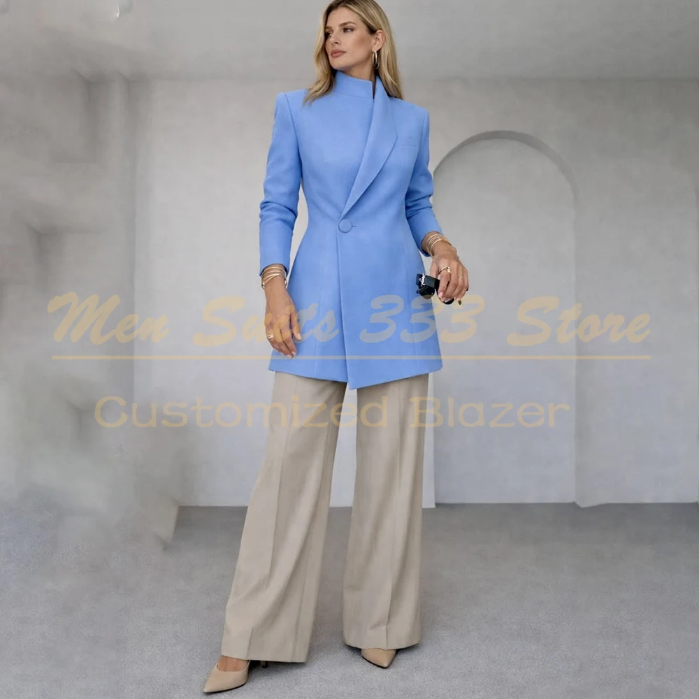 High Quality Women's 2 Piece Suits Fashion Stand Lapel One-Button Wide Leg Trousers Customized Office Work Jacket Pants Blazer