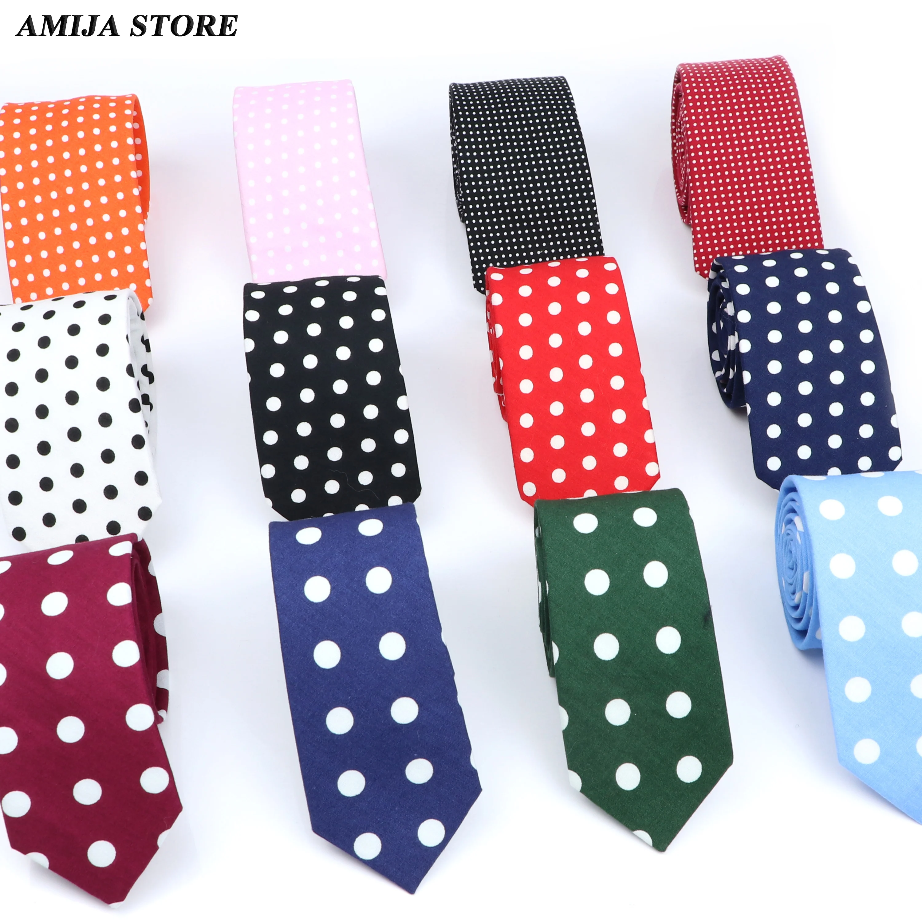 Cotton Men's Dots Neck Tie Classic Skinny Tie For Men Red Pink Black White Wedding Party Fashion Casual Man Business Cravat Gift