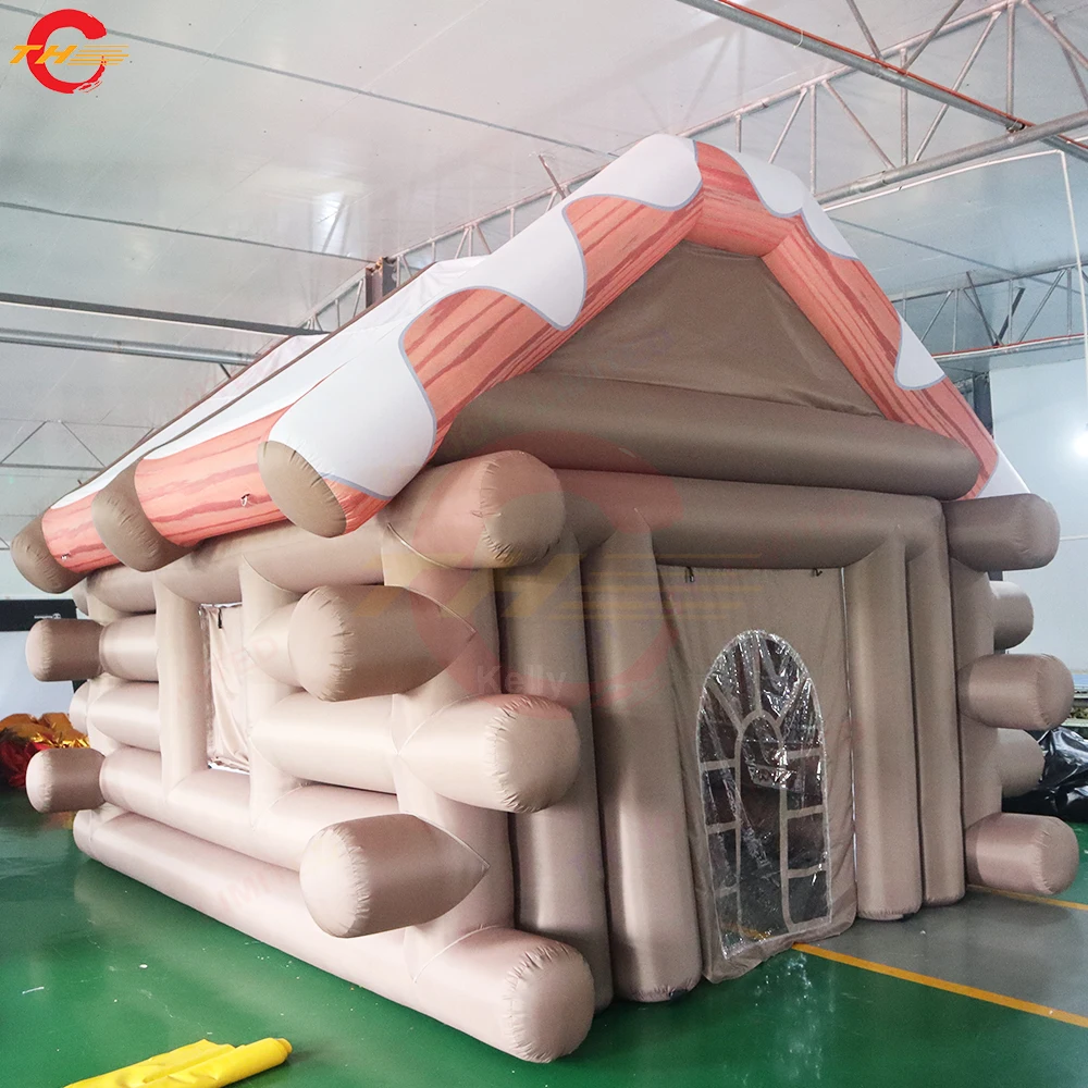 

Free Shipping 5x4m Wooden Cottage Cabin Inflatable Cube Tent British Pub Tent for Sale